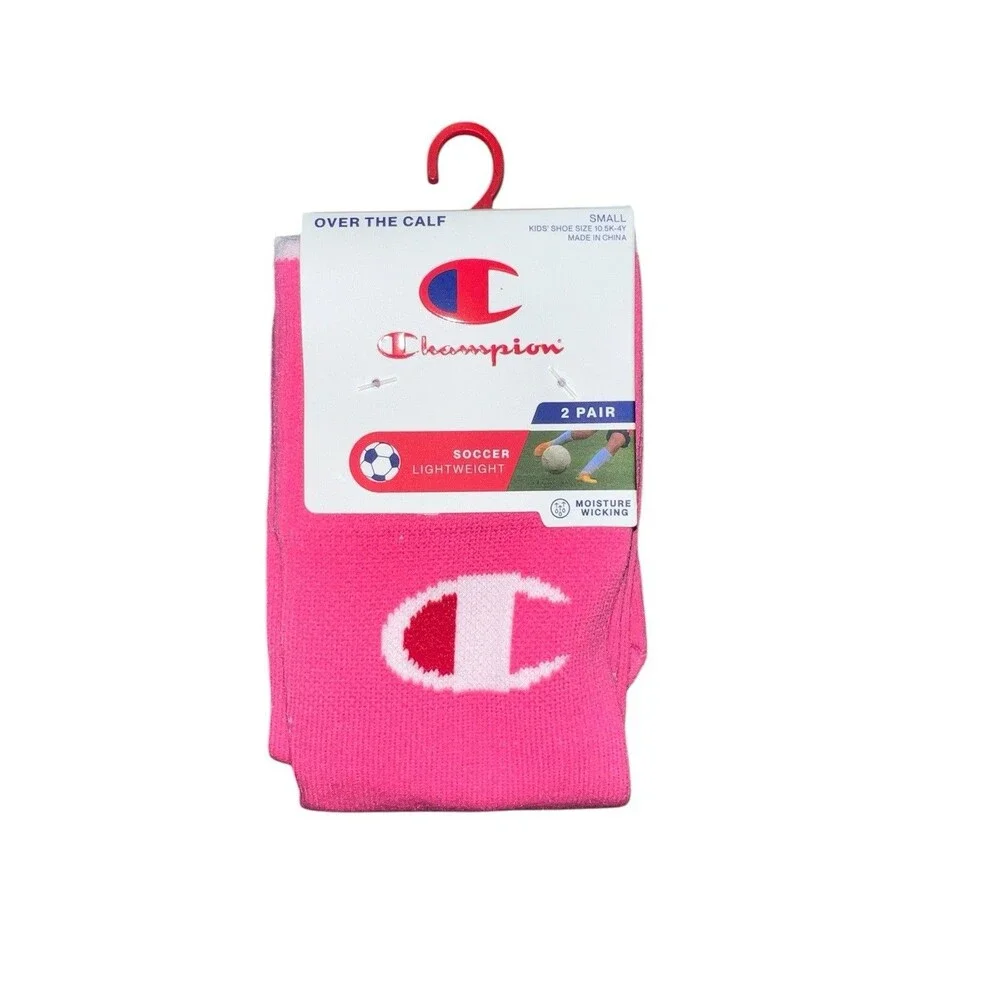 Champion Over The Calf Lightweight Socks Unisex Kids Youth Small Pink Black